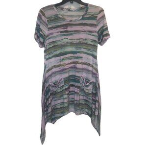 LOGO Lori Goldstein Short Sleeve Knit Pullover Handkerchief Hem Tunic Top Sz XS